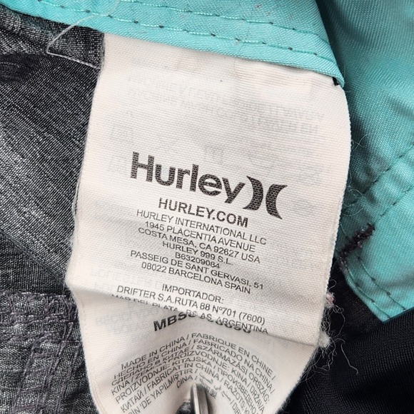 Hurley Mens Board Shorts SZ 36 Gray Teal Logo Swim Trunks Surf Shorts MBS0008590 - Picture 7 of 7